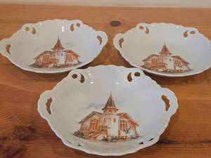 Lot of (3) Commemorative - Bygland Lutheran Church Est. 1874 Ceramic Pierced Openwork Border Collectible Dishes