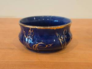 Vintage Ceramic Bowl (blue with gold painted trim and detailling)