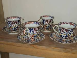 Vintage Porcelain Set of (4) Tea Cups and (4) Saucers by Royal Vienna RB Austria