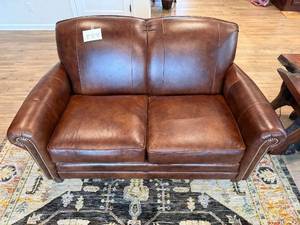 Smith Brothers of Berne Leather Loveseat - 61 in W x 34 in H x 33 in D, Brown