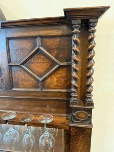 1900's Antique Oak Sideboard with Mirror & Wine Glass Rack - 38 in H x 60 in W x 21 in D