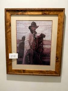 lot 6 image: Bama 84 Western Cowboy Art Print - Framed 37 x 32 in
