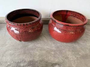 lot 11 image: Red Glazed Ceramic Planters - Pair (Lot of 2)