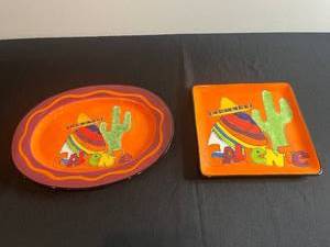 lot 22 image: California Souvenir Ceramic Plate Set - 2-Piece Orange Cactus & Rainbow Design