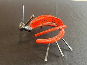 lot 26 image: Unique Lucky Lady Bug Made out of Horseshoes & Nails Decorative Art Piece