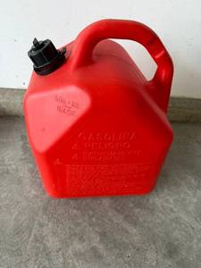 lot 48 image: 5-Gallon Gasoline Can - Red Plastic With Integrated Handle & Cap