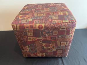 lot 50 image: Geometric Patchwork Cube Ottoman - Upholstered Footstool