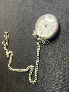 lot 88 image: Quartz Pocket Watch with Chain - Silver Tone