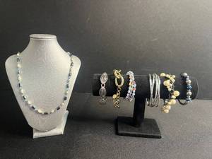 lot 97 image: Aqua Blue Bead Necklace & Beaded Bracelets - Fashion Jewelry Set