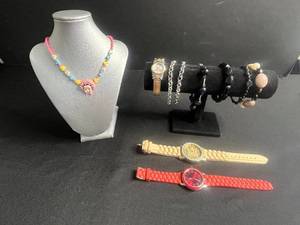 lot 98 image: Betty Boop Bead Necklace & Assorted Bracelets with 3 Watches - Fashion Jewelry Lot