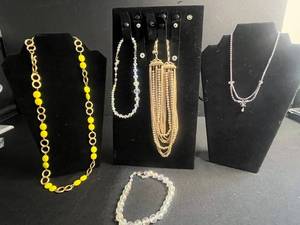 lot 102 image: Assorted Necklaces & Bracelets - Gold-Tone Bead, Crystal Drop, Fringe Tassel