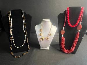 lot 104 image: Red Coral & Beaded Necklaces - Red Beads, Ivory Beads (Assorted Set)