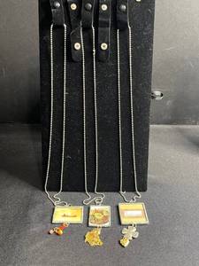 lot 119 image: Hand Made Art Glass Square Frame Print Pendant Necklace Set - 3 Two Sided Beaded Ball-Chain Necklaces