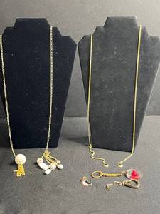 lot 121 image: Lariat Acrylic Shell Bead Necklaces - Gold Tone Chains with Shell Charms