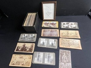 lot 129 image: The Universal Photo Art Co. Stereoview Card Set - Vintage 1900s Philadelphia, PA & VTG Framed Counted Cross Stitch