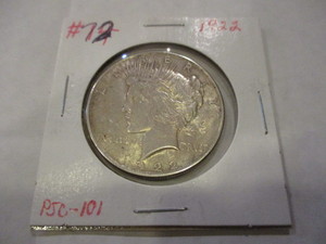 lot 12 image: 1922 PEACE SILVER DOLLAR COIN