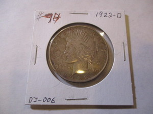 lot 20 image: 1922-D PEACE SILVER DOLLAR COIN