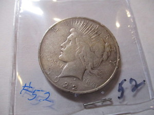 lot 56 image: 1922 PEACE SILVER DOLLAR COIN