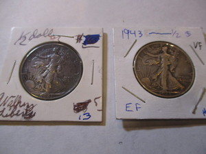 lot 99 image: 1943 & 1943 WALKING LIBERTY HALF DOLLARS