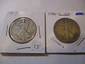 lot 100 image: 1917 & 1946-S WALKING LIBERTY HALF DOLLARS