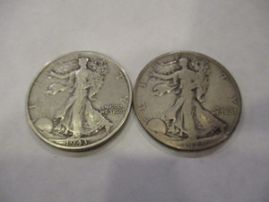 lot 104 image: 1929 & 1943 WALKING LIBERTY HALF DOLLARS