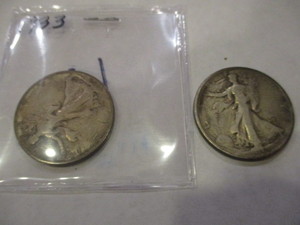lot 105 image: 1933 & 1933 WALKING LIBERTY HALF DOLLARS