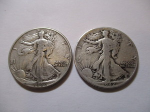 lot 107 image: 1942 & 1942 WALKING LIBERTY HALF DOLLARS