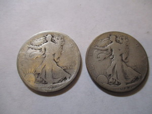 lot 108 image: 1917 & 1927 WALKING LIBERTY HALF DOLLARS