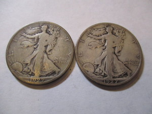 lot 109 image: 1927 & 1927 WALKING LIBERTY HALF DOLLARS