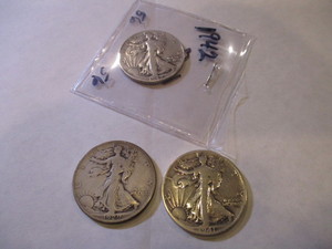 lot 112 image: 1929,1941 & 1942 WALKING LIBERTY HALF DOLLARS