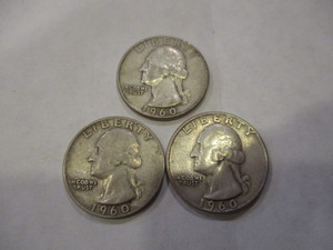 lot 128 image: 3 1960 WASHINGTON QUARTERS