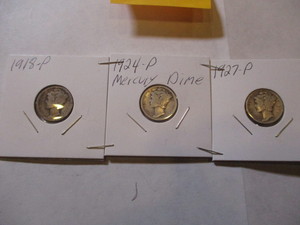 lot 130 image: 1918-9,1924-P & 1927-P MERCURY DIMES