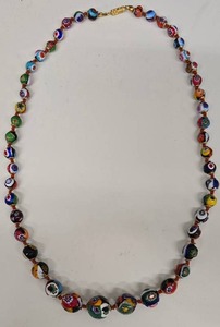 SC - Venetian Murano Millefiori Beaded Art Glass Necklace - 23.5in Length