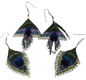 SC - Indonesian Peacock Feather Bead Earrings - 2 Pairs