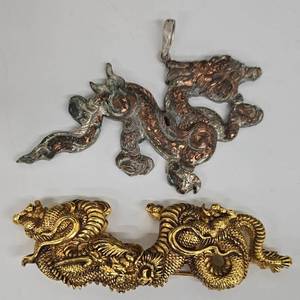 SC - Dragon Pendant Set - 1.5 in SilverCopper Dragon Pendant & Gold-Toned Brooch