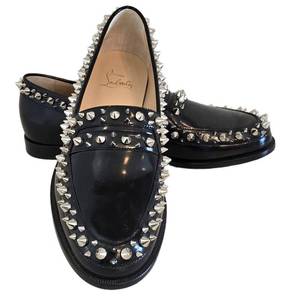Christian Louboutin Mattia Spikes Donna Flat Black Calf Leather Loafers - 37.5