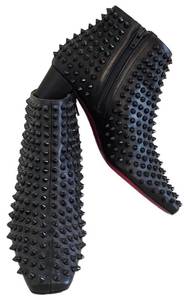 Christian Louboutin Black Spike-Studded Leather Ankle Boots EU 37.5 Made in Italy