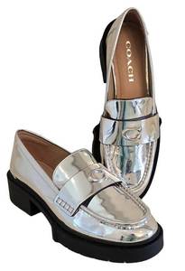 Coach Leah Platform Lug Sole Metallic Leather Loafers