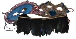 Feather Masks & 2 Feather Belt (Lot of 3)