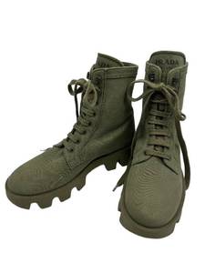 Prada Canvas Combat Boots - Lug Sole, Lace-Up, Womens Size 39