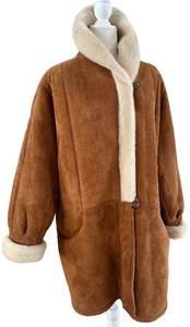 A Barcelona Enterprises Suede Sheepskin Shearling Coat - Brown, Size M