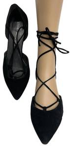 Stuart Weitzman Gilligan Lace-Up dOrsay Pointed Toe Black Suede Dress Flats - Size 9M