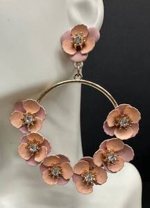 Floral Hoop Earrings - Peach & Pink