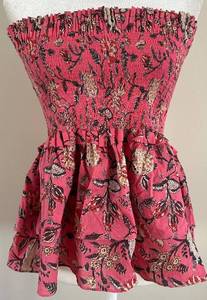 Charina Sarte Pink Floral Strapless Cotton Top - Size S, Designed in Paris