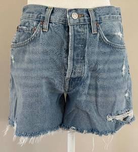 AGOLDE Parker Long Denim Shorts - Light Wash, Size 26, Distressed, 5-Pocket