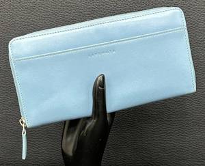 Levenger Baby Blue Leather Accordion Wallet - 12 Card Slots, Zipper Coin Pocket