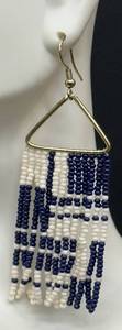Ink & Alloy Whitney Brass & Seed Beads Earrings - Navy & White, 3 Drop, 1 14 Wide