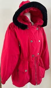 Vintage Parka Red with Black Faux Fur Trimmed Hood