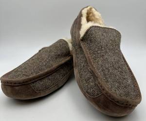 UGG Australia Slippers - Ascot Brown Tweed Fabric, Shearling Lined, US 12