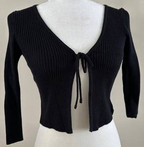 Princess Polly Open Front Tie Cardigan - Black - SM